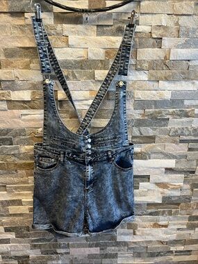 Denim Short Overalls in Black Wash